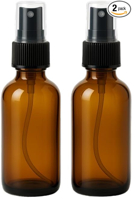 2 Oz Pack of 2 Glass Spray Bottles-Use to Store for Essential Oils, Perfumes,Face Mist, Fragrances, Water Size, Amber Glass Spray