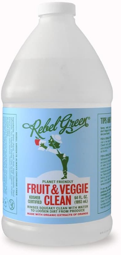 Rebel Green Fruit & Veggie Clean — Plant-Based Produce Cleaner—Natural Fruit and Vegetable Wash with No Aftertaste — Chemical & Wax Removal — Made with Organic Extracts of Citrus — Half Gallon