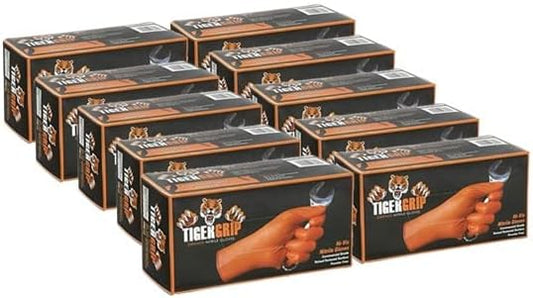 DENCO DISTRIBUTING, INC. Tiger Grip Nitrile Gloves - Hi Vis Orange - 7mil - Textured - Powder & Latex Free - Case of 10 Boxes