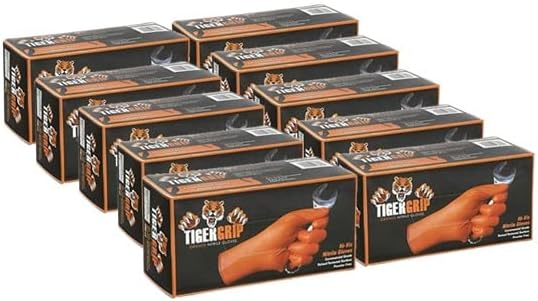 DENCO DISTRIBUTING, INC. Tiger Grip Nitrile Gloves - Hi Vis Orange - 7mil - Textured - Powder & Latex Free - Case of 10 Boxes
