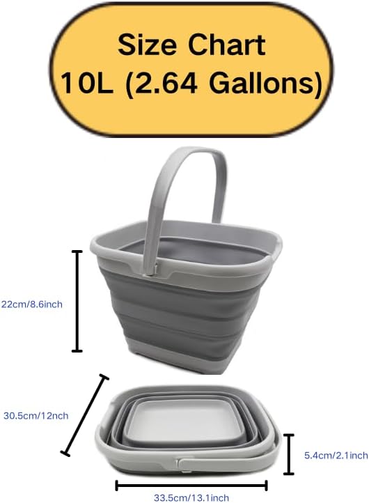 SAMMART 10L (2.6 Gallon) Collapsible Rectangular Handy Bucket (Grey, 1)