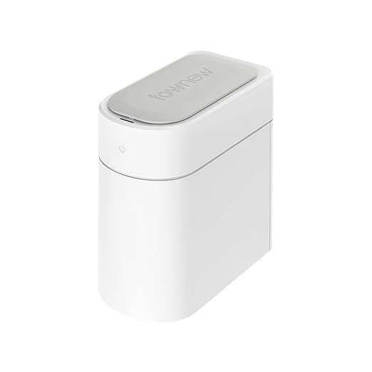 TOWNEW T3 Slim Automatic Infrared Motion Sensor Trash Can with Lid, Self Sealing & Changing, 3.4-Gal Waterproof, White, Touchless Trash Cans with Lids