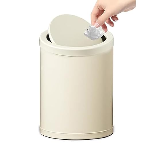4 Gallon/15L Metal Trash Can with Lid, Bathroom Garbage Can Flipping Lid, Modern, Powder Room, White Waste Baskets, for Bathroom, Commercial, Kitchen, Office, Hotel (15L-White)