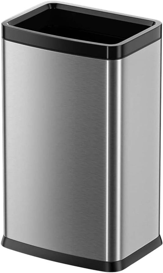 25L/6GALSquare Silver Garbage Can,Tall Kitchen Garbage Can,Silver Tall Trash can for Bathroom,Tall Stainless Steel dusbin for Commercial,Detached House
