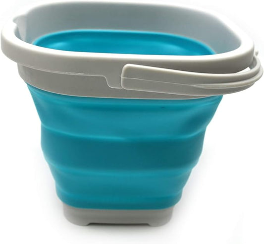 SAMMART 2.6L (0.68 Gallon) Super Mini Sqare Collapsible Plastic Bucket - Foldable Square Tub - Portable Fishing Water Pail - Space Saving Outdoor Waterpot (1, Grey/Bright Blue)
