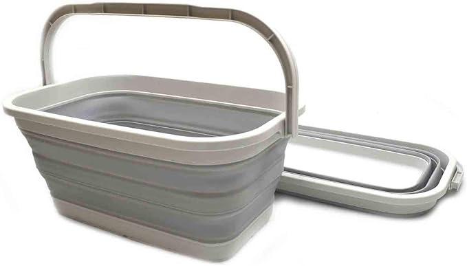 SAMMART Set of 2-11.6L (3.06 Gallon) Collapsible Rectangular Handy Basket/Bucket (Grey, 2)