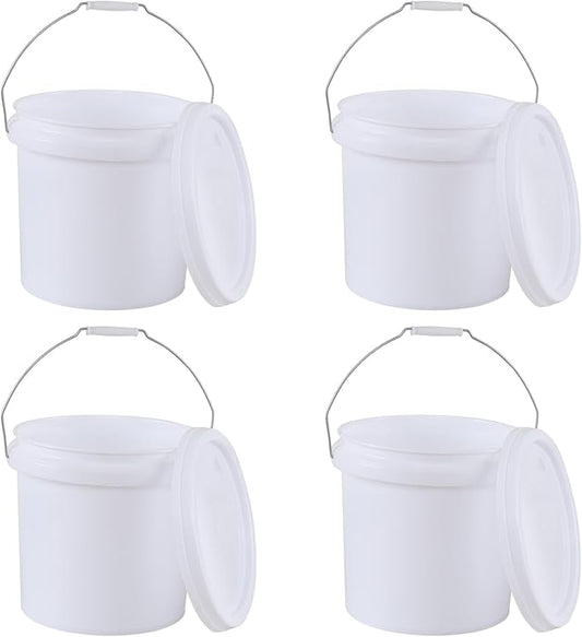 4 Packs Round Plastic Food Bucket with Lids, Plastic Pail with Handle, 4 Gallon, White