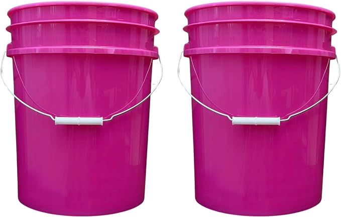 House Naturals 5 Gallon Premium HPDE Plastic Bucket - Made in USA Food Grade Storage Container, BPA Free All Purpose Pail (2, Magenta)