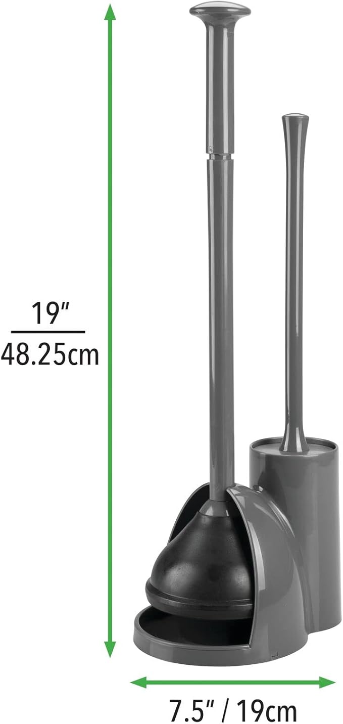 mDesign Hidden Plunger and Brush Set for Toilet Bowl - Combo with Holder Caddy - Modern Toilet Brush and Plunger Set - Aura Collection - Charcoal Gray