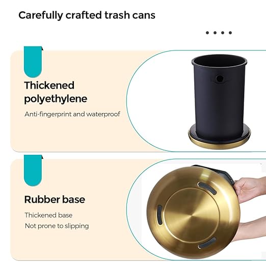 2.6Gal/10 L Gold Brushed Stainless Steel Trash Can with Swing Cover, Bathroom Trash Can with Lid, Garbage Can for Bathroom, Bedroom, Office, Hotel, Rest Room, RV (Gold)