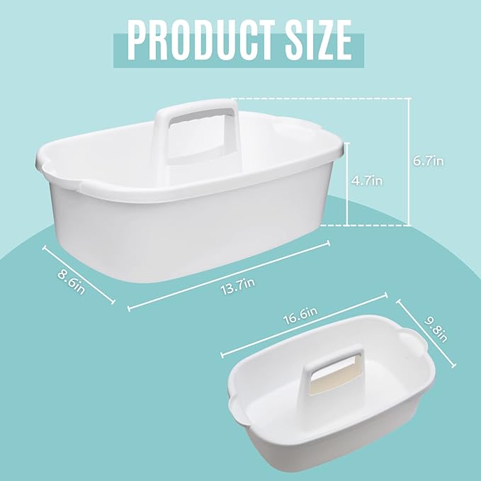 Cleaning Caddy Organizer with Handle, White Plastic Bucket for Cleaning Supplies Products, Cleaning Tool Storage Tote, 2 Pack