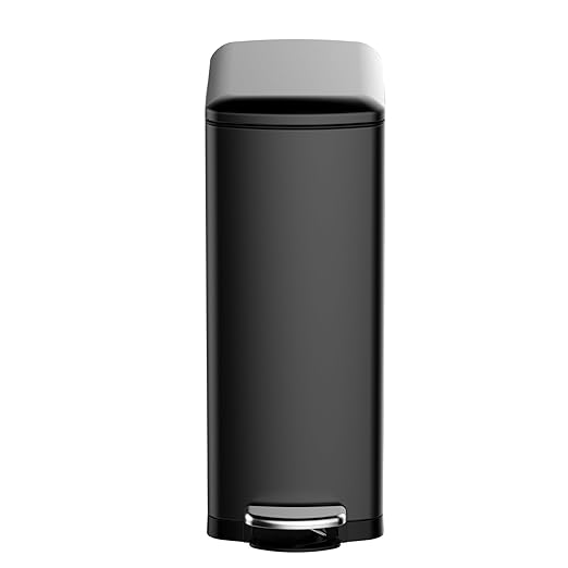 30 L Kitchen Step Trash Can, 8 Gallon Narrow Stainless Steel Waste Bin with Soft-Close Lid, Rectangle Rubbish Bin with Removable Inner Bucket for Bathroom, Dining Room, Living Room