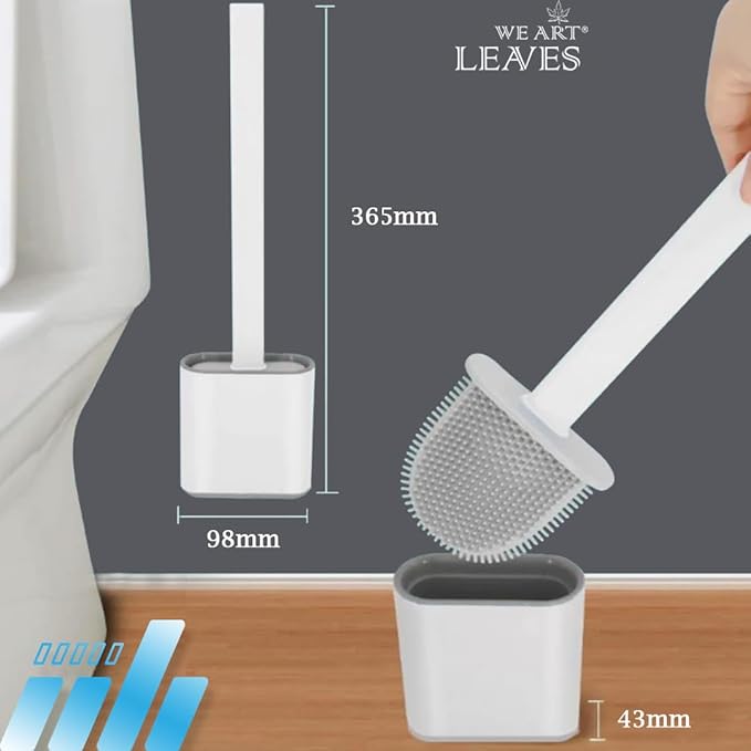 Toilet Brush Silicone and Holder Set – Pack of 1 Wall Mounted Toilet Brush White – Long Non-Slip Handle, Flexible Bristles for Easy Cleaning – Modern Toilet Scrubber Brush