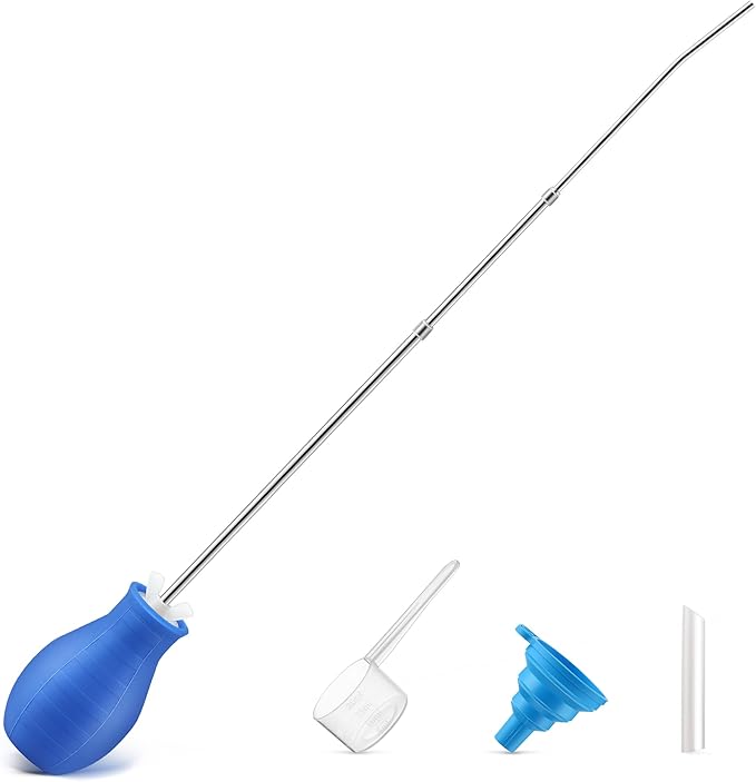 Diatomaceous Earth Powder Duster, Longer 9" to 22" Retractable Garden Powder Applicator Dispenser, 8 oz Bulb Duster Sprayer Insect for Home Organic Gardening Agricultural Supply (Blue,1 Pcs)