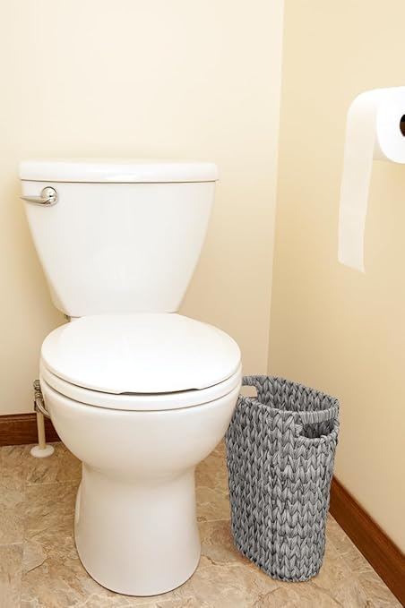 5 Gallon Wicker Trash Can,Wicker Bathroom Trash Can with Handles,Handwoven Waste Basket Waterproof Narrow Small Garbage Can for Bedroom,Bathroom,Office,Grey/20 Liters