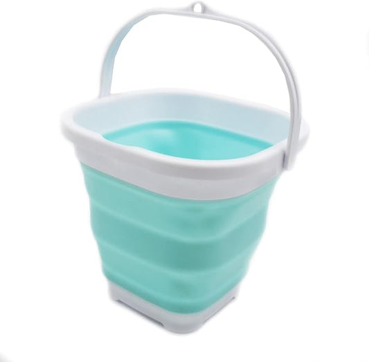 SAMMART 2.6L (0.68 Gallon) Super Mini Sqare Collapsible Plastic Bucket - Foldable Square Tub - Portable Fishing Water Pail - Space Saving Outdoor Waterpot (1, White/Lake Green)