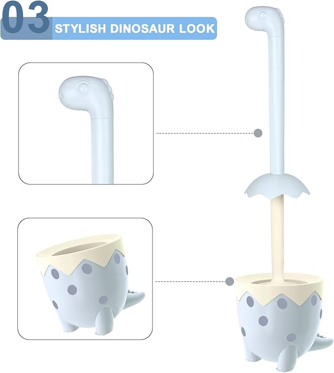Toilet Brush Dinosaur Shape,Cute Shape Look, TPR Bristles Round Brush, Compact Size Toilet Brushes Floor Standing, 1-Pack