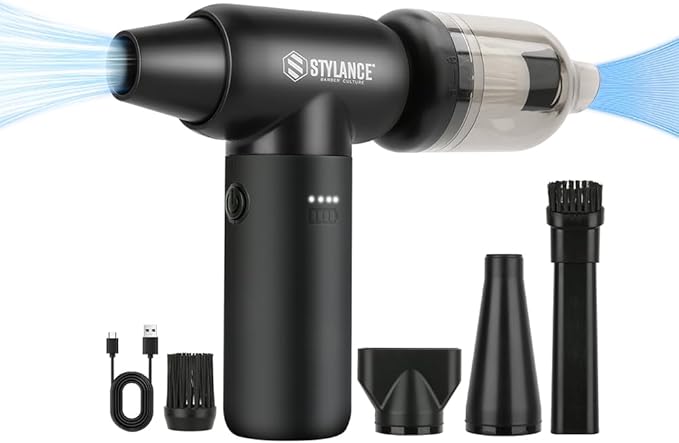 Compressed Air Duster - Barber Blower, Electric Duster, 3 Gear Mini Portable Jet Dry Air Blower, Cordless Vacuum Cleaner, for PC, Office,Salon, Fan, Laptop, Keyboard, Car (Black)