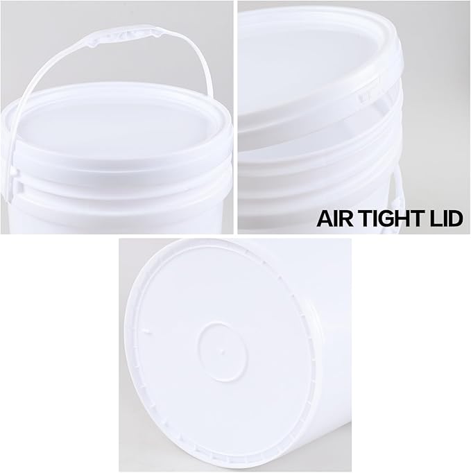 7 Gallon Bucket, Heavy Duty Plastic Bucket with Comfortable Handle, White Bucket & Lid, Pack of 4