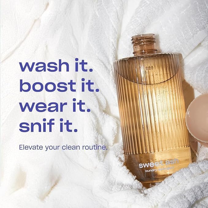 Snif Sweet Ash Laundry Detergent & Scent Booster Starter Pack – Long-Lasting Woodsy Amber Scent, Premium Non-Toxic Laundry Set, HE Safe, Non-Irritating (16oz + 8.5oz)