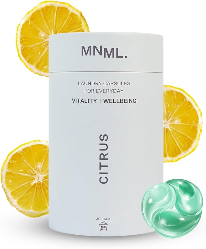 MNML Citrus Laundry Pods designed for Vitality & Wellbeing, Eco-Friendly Natural Laundry Detergent Pods for Sensitive Skin. No Waste, No Plastic, Natural Bio-Enzymes, Luxury Fragrance, 30ct Capsules