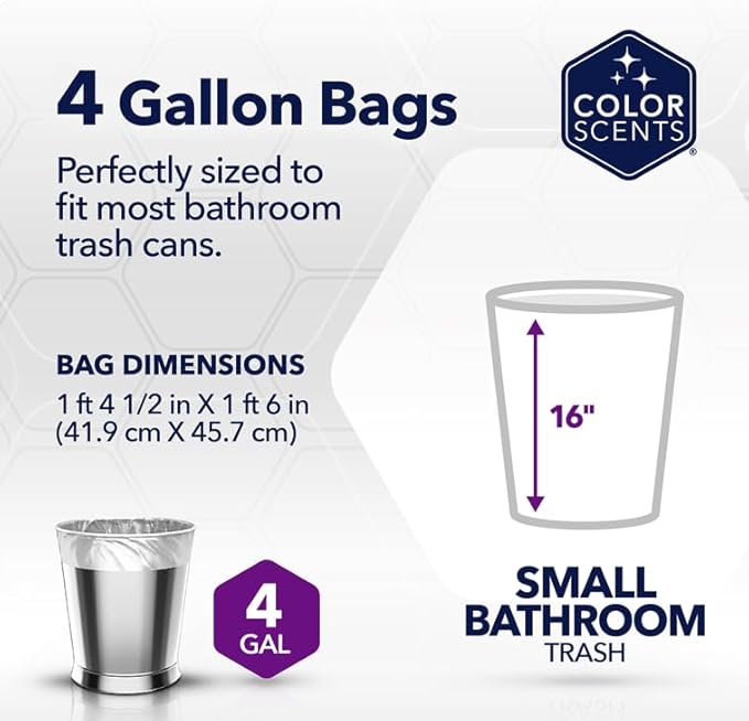 Color Scents Small Trash Bags - 4 Gallon, 480 Total Bags (8 Packs of 60 Count), Twist Tie - Lavender Bag in Lavender Scent