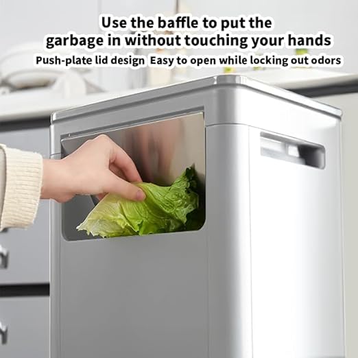 WanWanKa Trash Can with Lid, Large Tall 8 Gallon Commercial Trash Can, Plastic Waste Bin with Press top Lid, White Garbage Can Suitable for Kitchen, Bathroom, Bedroom, Living Room, Office