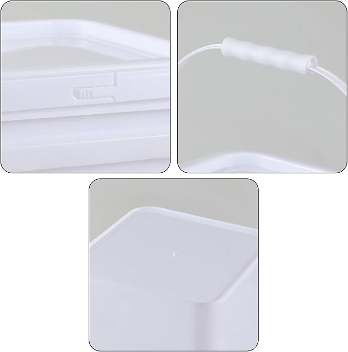 4 Packs Square Food Buckets with Lid, 5 Gallon Plastic Lidded Storage Bucket, Utility Pail, White