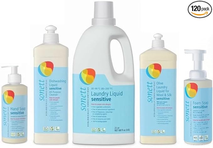 Sonett Organic Sensitive Line: Hand Soap, Dishwashing Liquid, Laundry Liquid for Wool & Silk, Foam Soap - Eco-Friendly, Hypoallergenic, Biodegradable