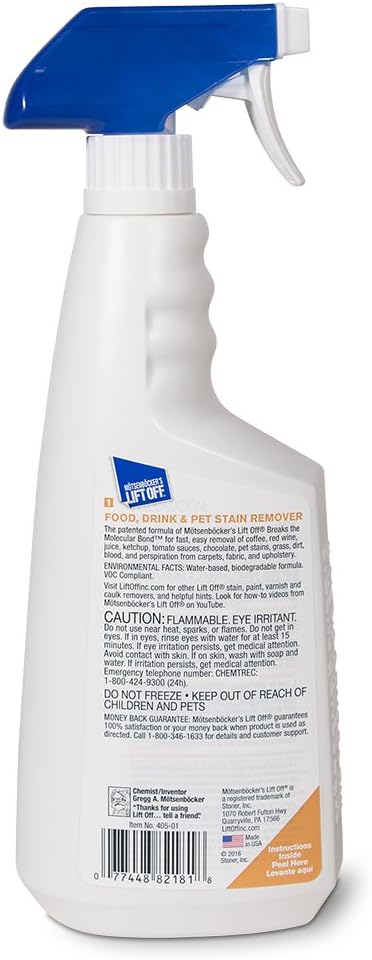 Motsenbocker's Lift Off 40501-6PK Food, Drink, and Pet Stain Remover Spray Eliminates Tough Stains from Multiple Surfaces, Excellent as a Pre-Wash Laundry Treatment, Water-Based, 22 Fl Oz, Pack of 6