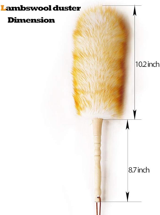 J&A Lambswool Dusters with Solid Wooden Handle, Flexible Head, Anti-Static, Comfortable Grips 17.8 inchs Long Feather Duster for Office, Home and Car etc.