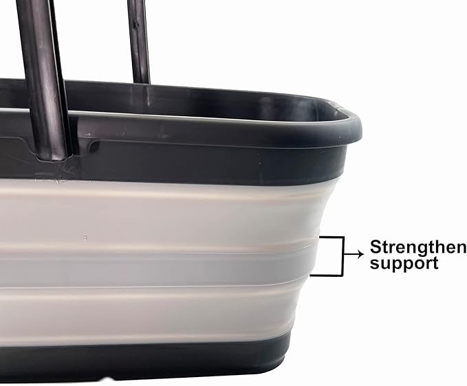 SAMMART 12L (3.1 Gallon) Collapsible Rectangular Handy Basket/Bucket/Multiuse Foldable Water Pail for Camping, Fishing (Black/Alloy Grey)