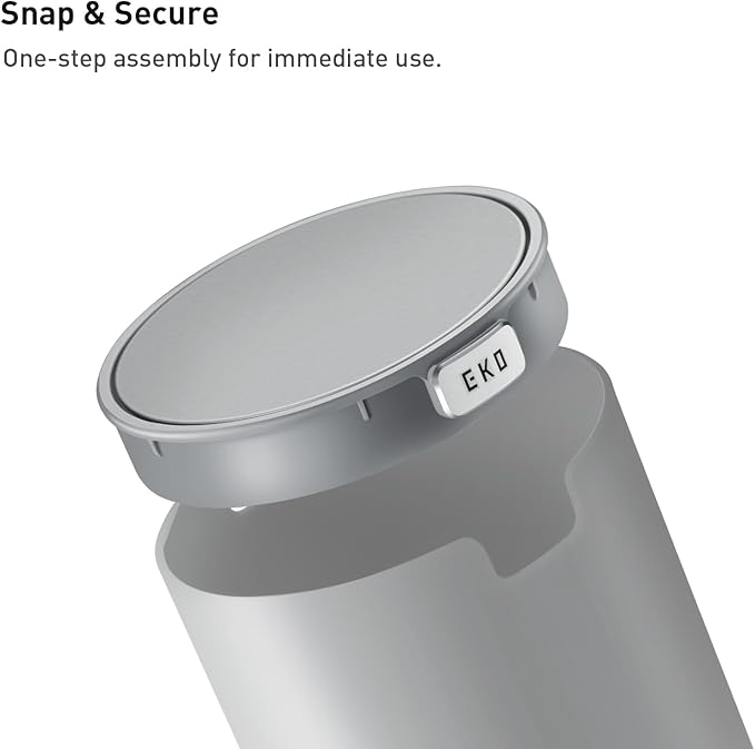 EKO Mini Desk Trash Can with Swing-Top Lid 0.4 Gallon Small Table Round Wastebasket for Office, Home, Car (Grey)