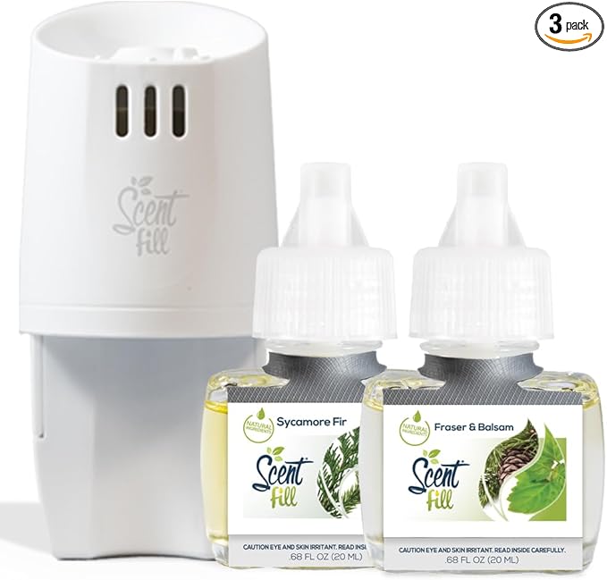Scent Fill Christmas Tree Plug in Air Freshener Kit (Fraser Fir Balsam & Sycamore Fir), 2 Refills + Diffuser