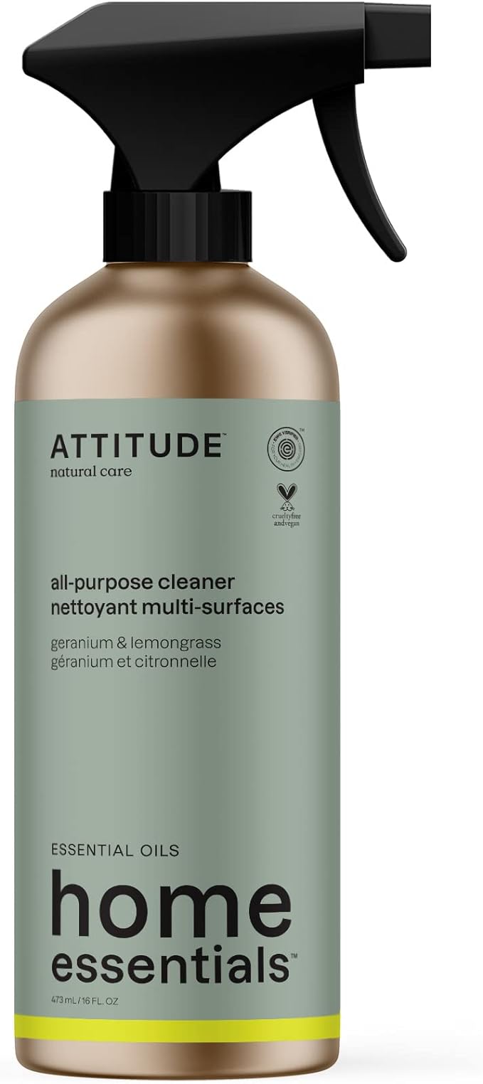 ATTITUDE All Purpose Cleaner, EWG Verified Multi-Surface Products, Vegan, Naturally Derived Multipurpose Cleaning Spray, Geranium and Lemongrass, 16 Fl Oz