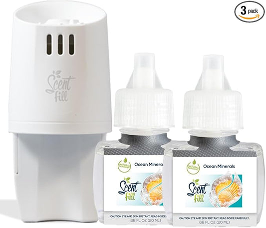Scent Fill Ocean Minerals Plug in Air Freshener, Scented Oil Refills, 2 Refills + Diffuser