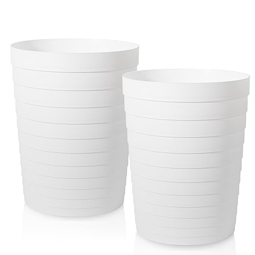 UUJOLY Small Bathroom Trash Can Wastebasket, Plastic Garbage Bin Container Basket for Bathrooms, Laundry Room, Kitchens, Offices, Kids Rooms, Dorms, White, 1.8 Gallon/2 Pack