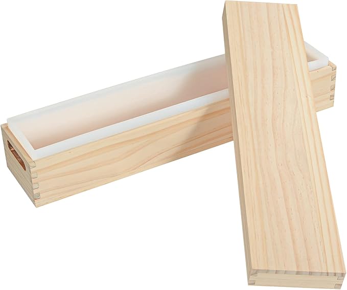 Silicone Soap Molds for Soap Making - Wooden Soap Mold Loaf with Cover, Rectangle Soap Loaf Molds for DIY Soap Making（2.2L/77oz）