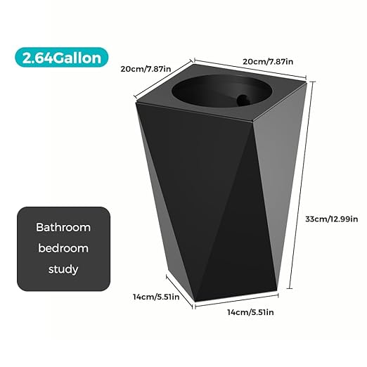 2.64 Gallon Metal Trash Can, Creative Diamond-Shaped Garbage Can, Simple High-Grade Waste Basket, for Home Bathroom Office. (10L Black Diamond)