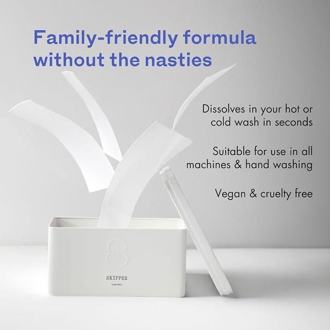 Skipper 50% LARGER Laundry Detergent Sheets Starter Kit (120 sheets / 240 loads) + Storage Tin - Orange Blossom