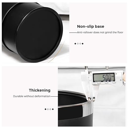 Open Top Hotel Trash Can, Office Metal Black Waste Basket,Round Garbage Can for Hotel,Restaurant,Office