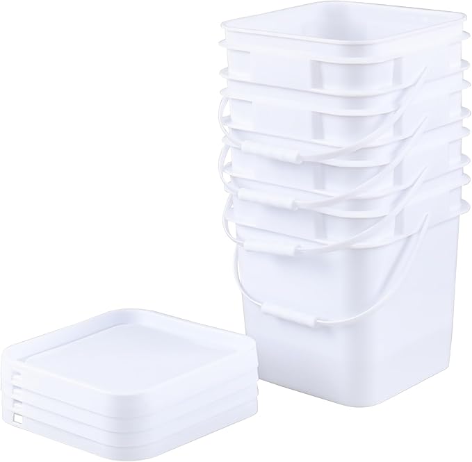 Zopnny 3 Gallon Square Food Grade Bucket Pail with Lid, Multifunctional Industrial Bucket Container for Storing Dry Food Charcoal Camping Fishing (Pack of 4)