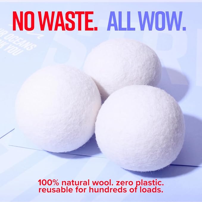 STRIPS Wool Dryer Balls – XL 3-Pack Premium Natural Fabric Softener – Reduces Clothing Wrinkles and Saves Drying Time, Reusable Wool Balls for Dryer – Eco-Friendly Alternative to Dryer Sheets
