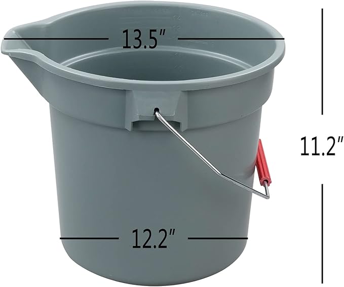 Ramddy 4 Packs 14 Quart Commercial Cleaning Bucket Pail, Heavy Duty Round Utility Pail, Gray