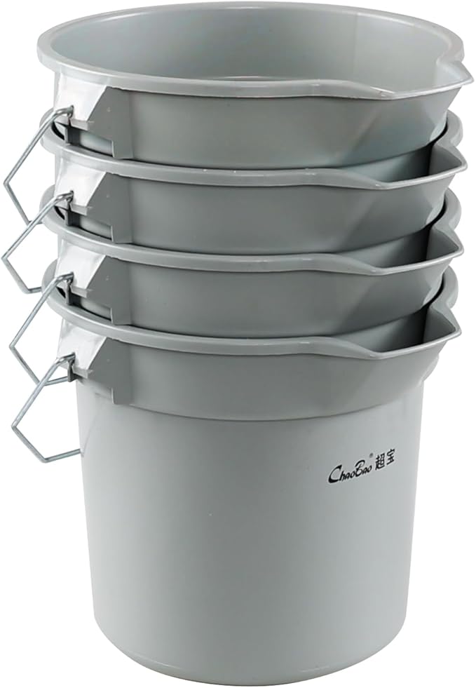 4-Pack 14 Quart Commercial Cleaning Bucket, Plastic Round Utility Pail with Handle, Grey