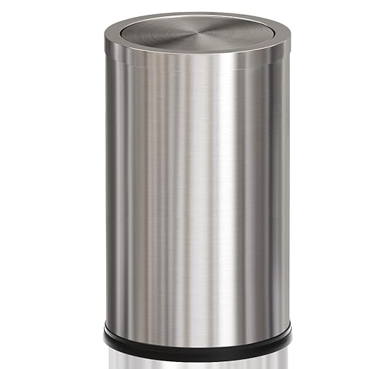 4.7 Gallon/18L Stainless Steel Bathroom Trash Can,Silver Garbage Bin with Swing Lid,Round,Elegant Waste Basket,for Toilet,Kitchen,Living Room,Hotel,Home (18L-Silver)