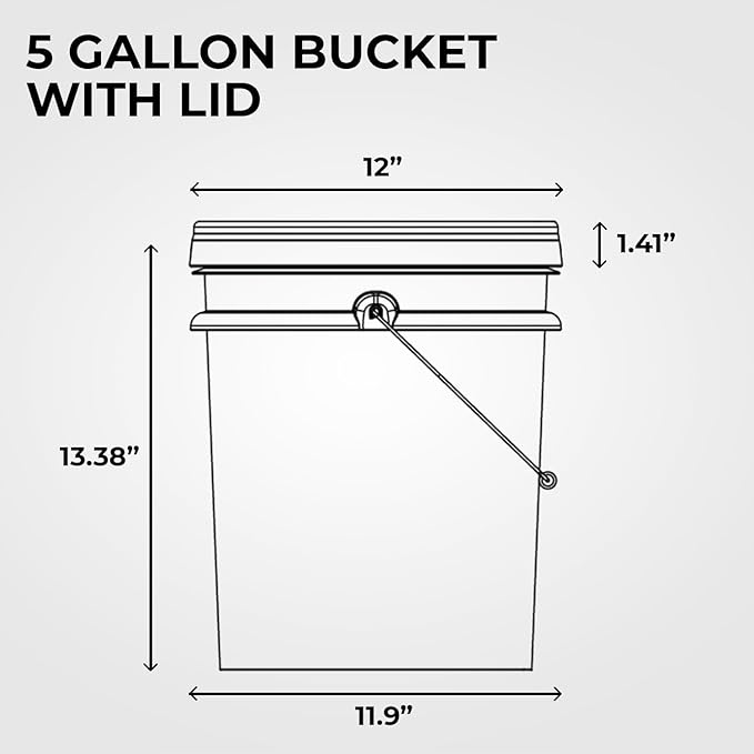 5-Gallon White Bucket Pail Container with Lid | Heavy-Duty Extra Durable | Metal Handles with Plastic Grip for Easy Carrying | Multi-Use | Easy Stack and Store | BPA Free - 5 Pack