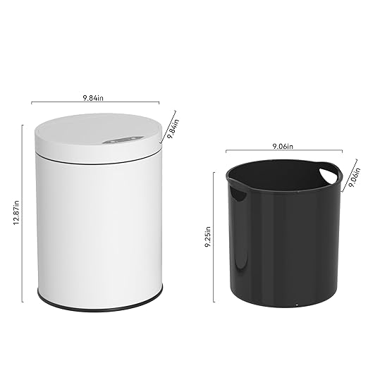 Bathroom Trash Can with Lid 2.6 Gallon Stainless Steel TrashCans Automatic Bathroom Garbage Can for Bedroom, Kitchen, Office