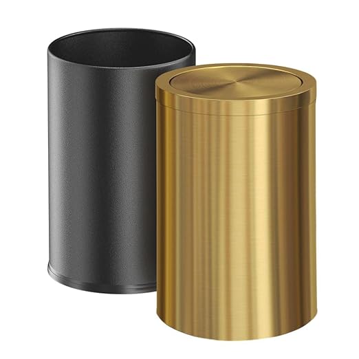 Stainless Steel Gold Bathroom Trash Can with Lid, 9L/2.4Gallon Garbage Can for Bedroom, Kitchen, Office, Living Room (Double Layer)