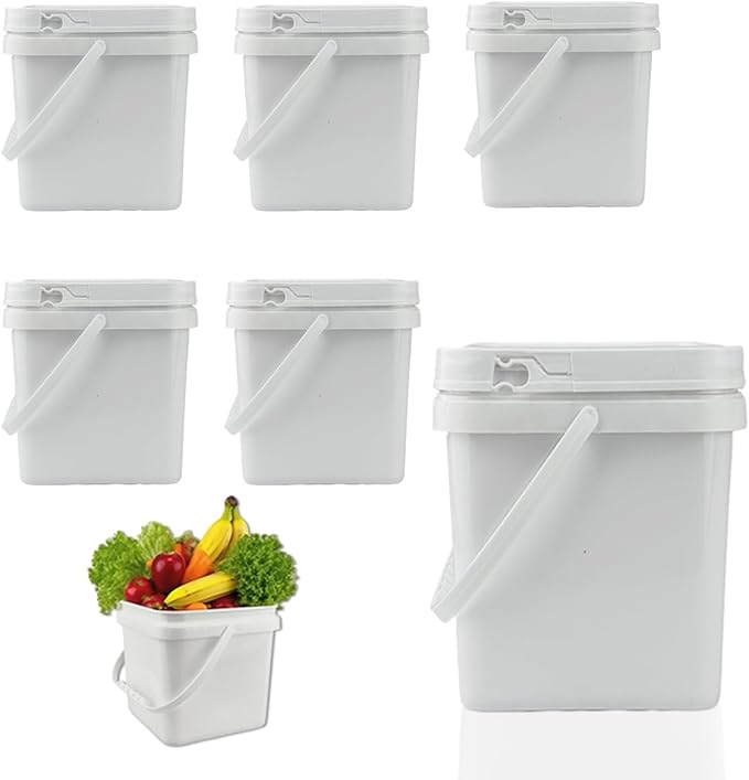 6 Pcs 2.2 Gallon Square Buckets with Lid Duty Plastic Stackable Multipurpose Bucket Suitable for Food Storage Garage car wash Paint Buckets Live Bait Bucket for Fishing （White）